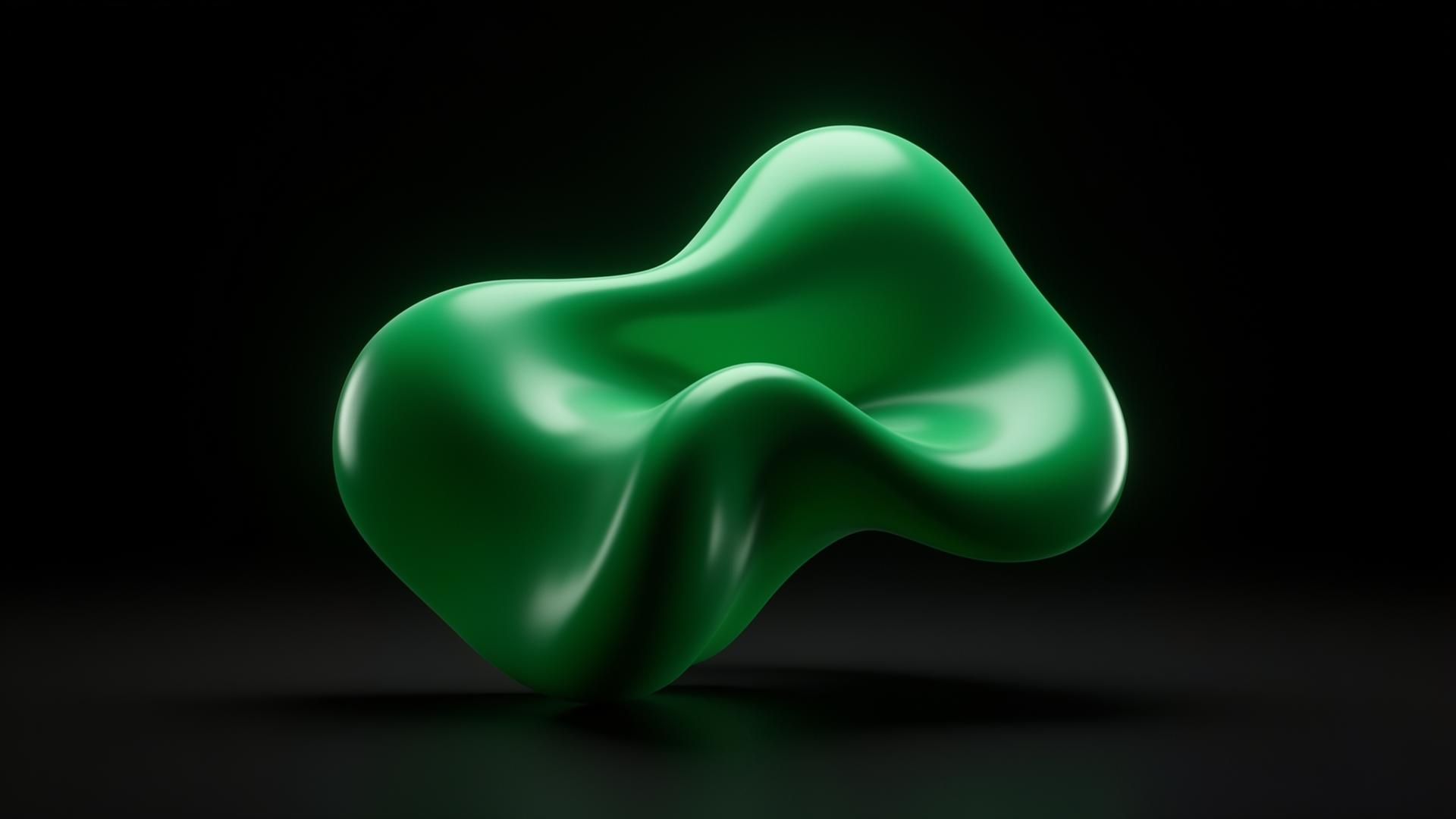 Cinematic emerald 3D sculpture representing the creative direction of Kupczyk Creative, a creative agency based in Jessheim, Norway